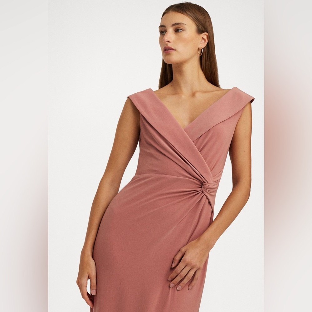 NWT Lauren Ralph Lauren salmon evening gown with wrap detailing size 8 - Picture 3 of 13